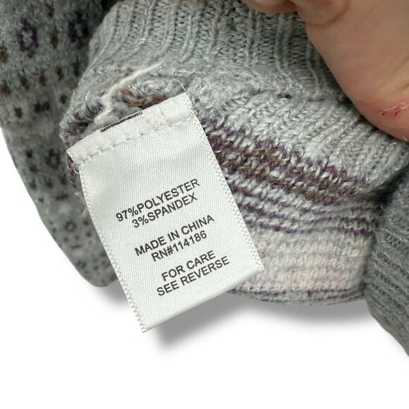 NEW Sugar Moon Quarter Zip Sweater gray Purple Winter Print Size L Large Knit - Picture 8 of 11